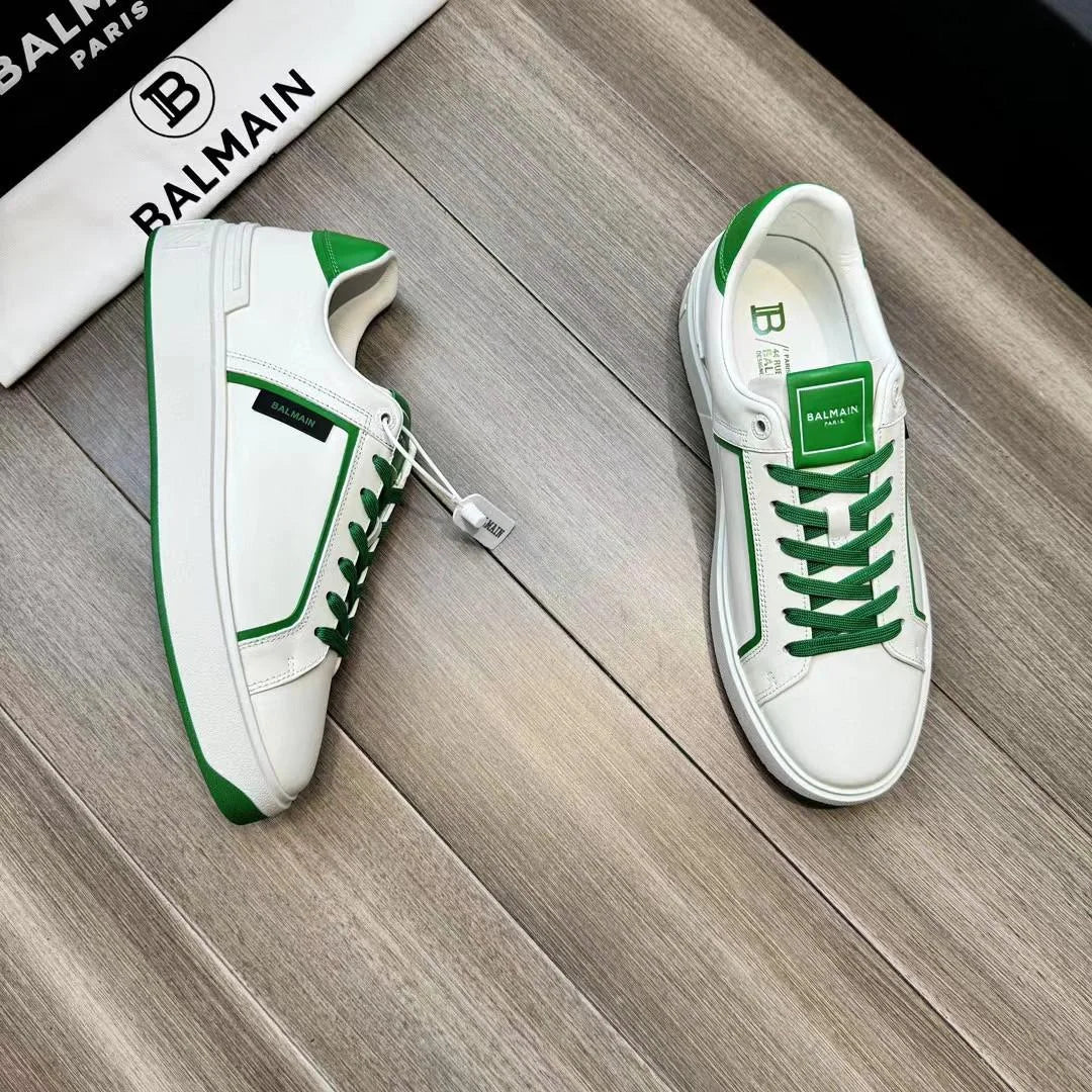 BALMAIN ||  B-Court Smooth Leather Sneakers  White/Green