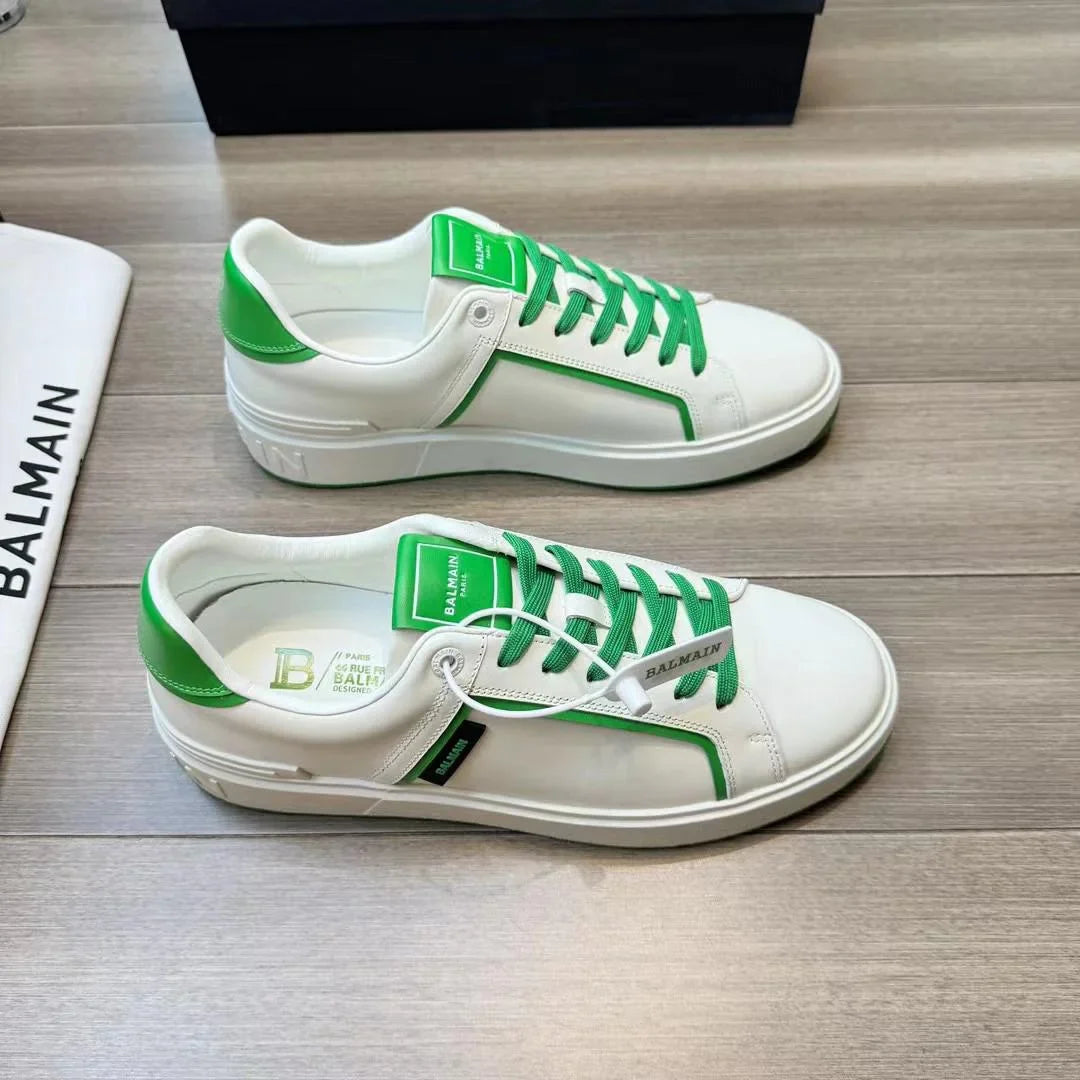 BALMAIN ||  B-Court Smooth Leather Sneakers  White/Green