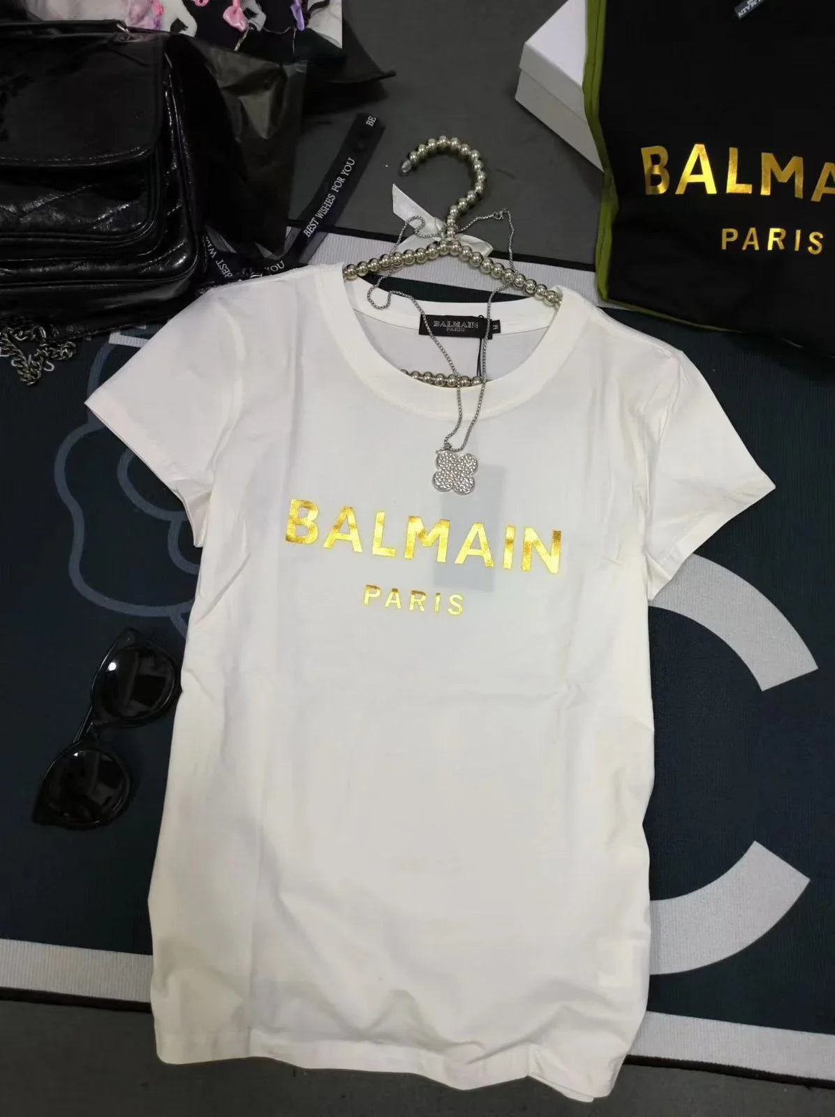 BALMAIN || Balmain Metallic-Logo T-Shirt For Girls