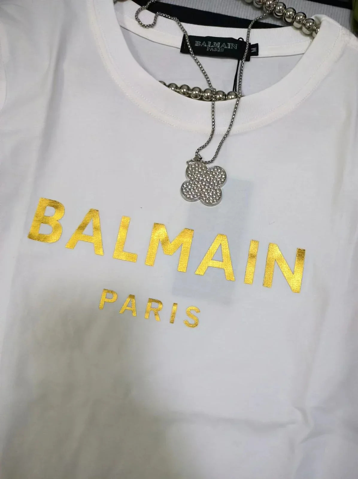 BALMAIN || Balmain Metallic-Logo T-Shirt For Girls