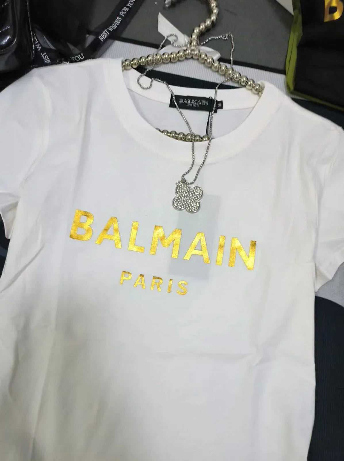 BALMAIN || Balmain Metallic-Logo T-Shirt For Girls