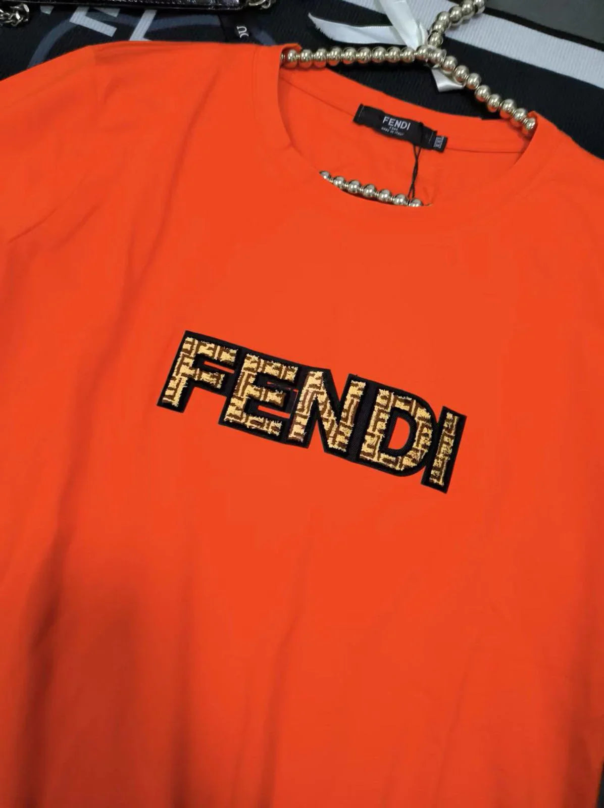 FENDI || Swarovski Logo Detailed Crew Neck T-Shirt For Girls