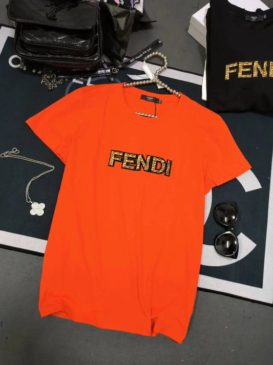 FENDI || Swarovski Logo Detailed Crew Neck T-Shirt For Girls