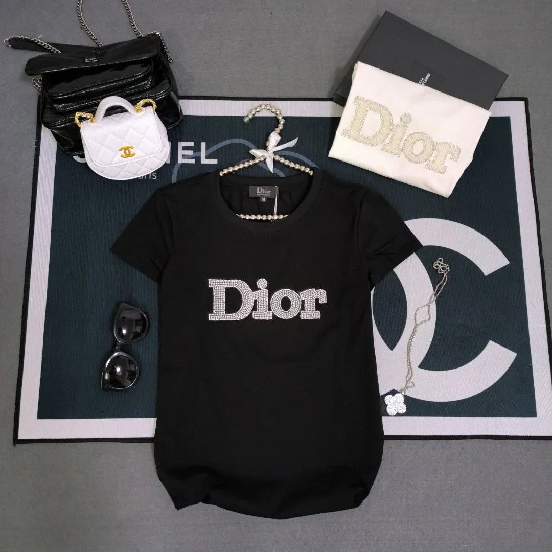 CHRISTIAN DIOR || Luxury Swarovski Dior Logo T-Shirt For Girls