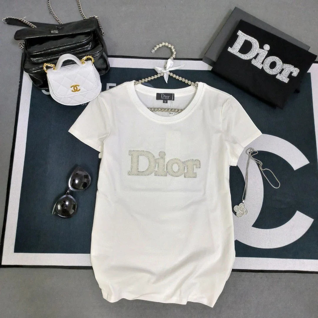 CHRISTIAN DIOR || Luxury Swarovski Dior Logo T-Shirt For Girls