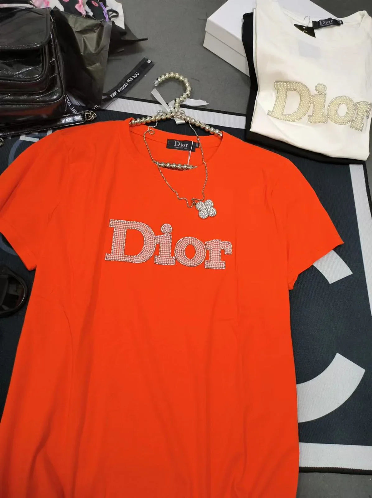 CHRISTIAN DIOR || Luxury Swarovski Dior Logo T-Shirt For Girls