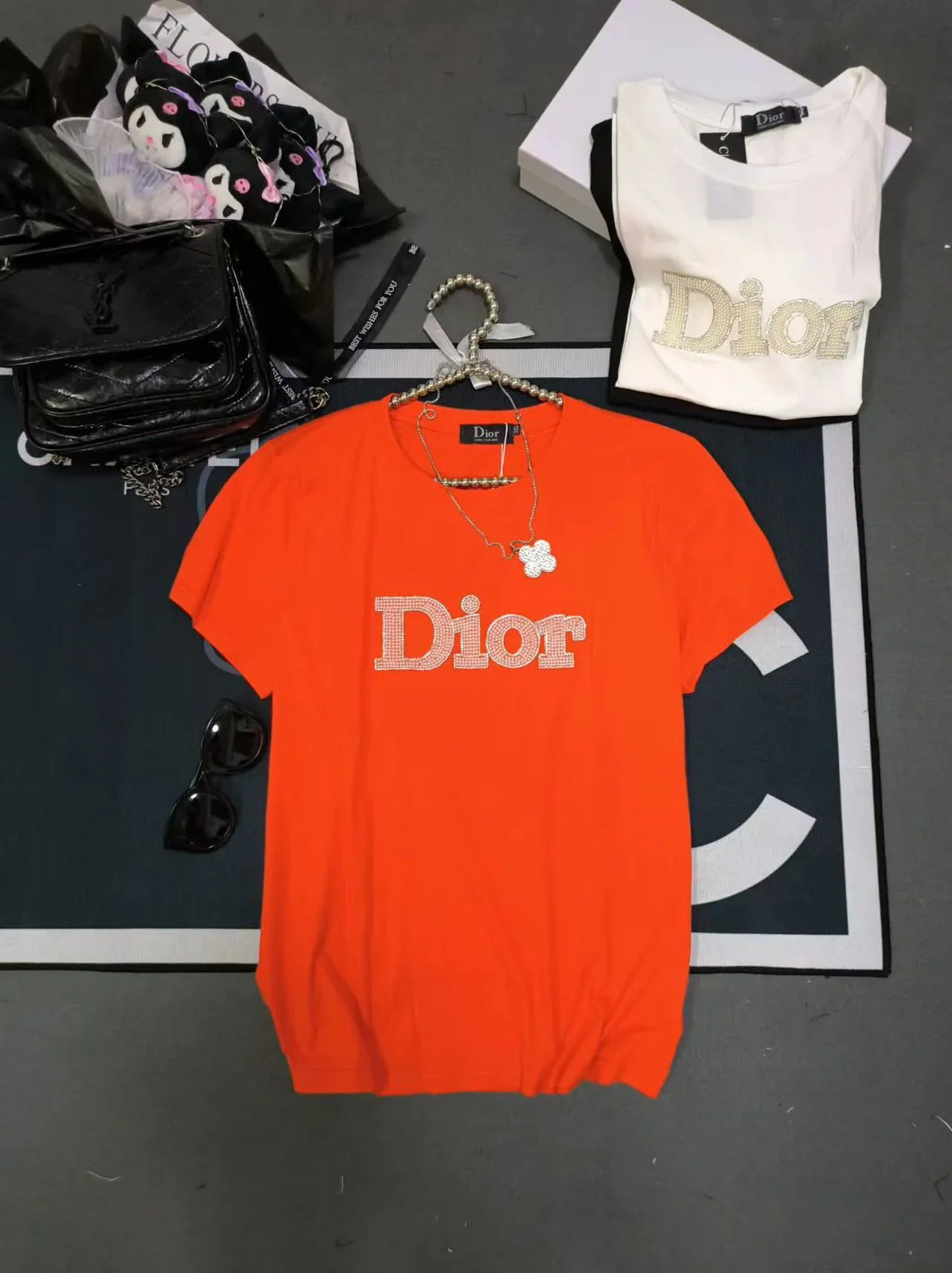 CHRISTIAN DIOR || Luxury Swarovski Dior Logo T-Shirt For Girls