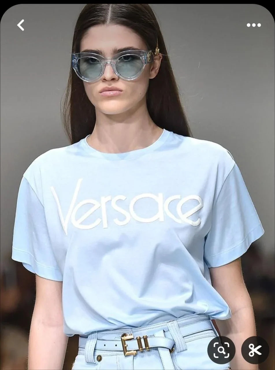 VERSACE || Crew Neck Plain Cotton Short Sleeves Logo T-Shirts