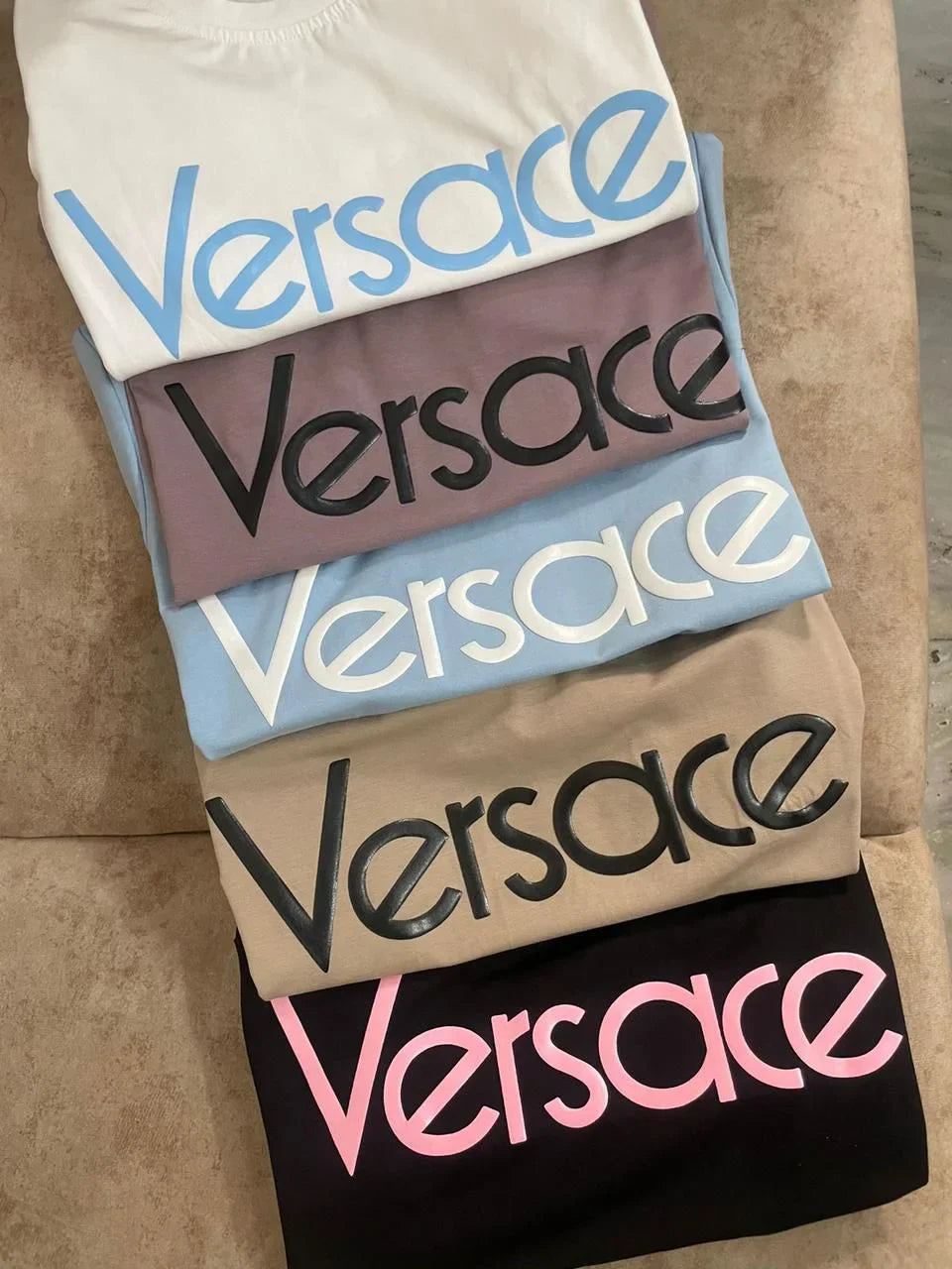 VERSACE || Crew Neck Plain Cotton Short Sleeves Logo T-Shirts