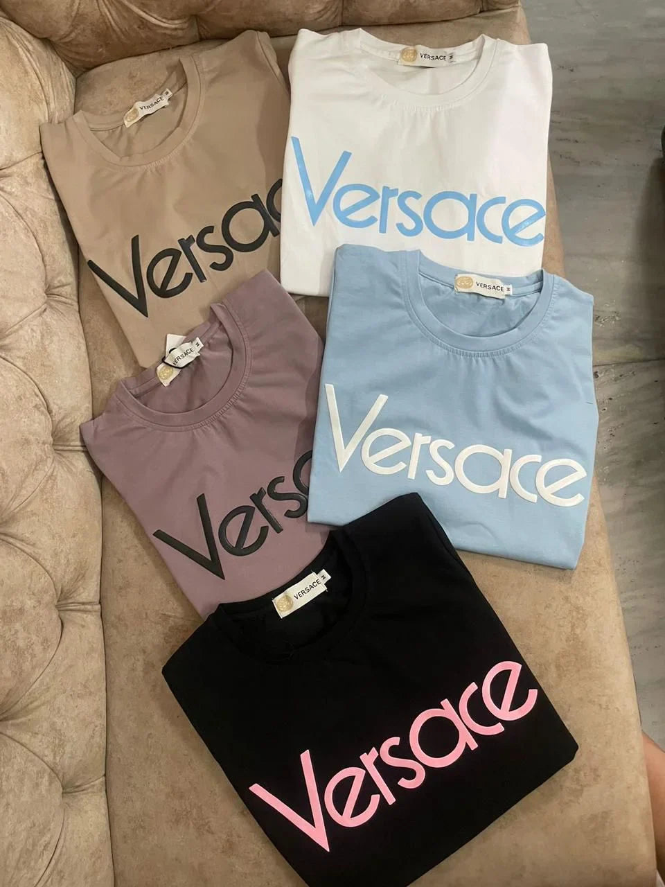 VERSACE || Crew Neck Plain Cotton Short Sleeves Logo T-Shirts