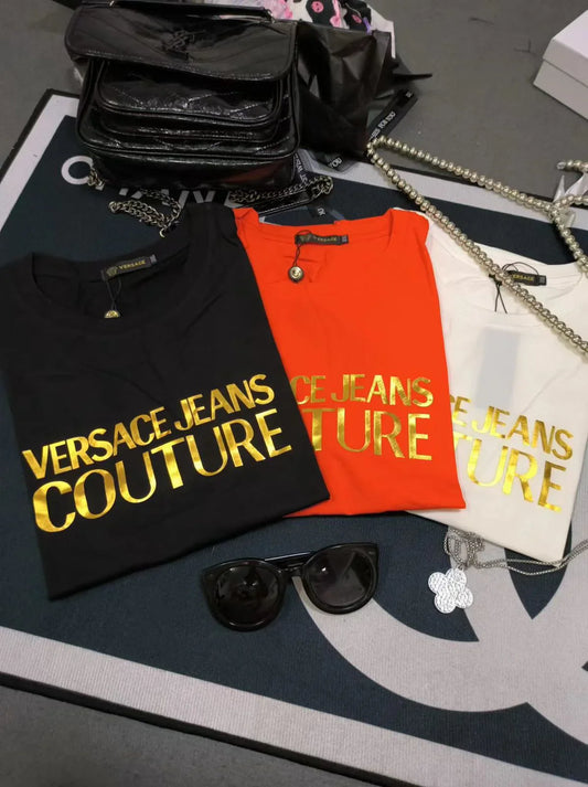 VERSACE JEANS COUTURE ||  White Glittered Logo T-Shirt For Girls