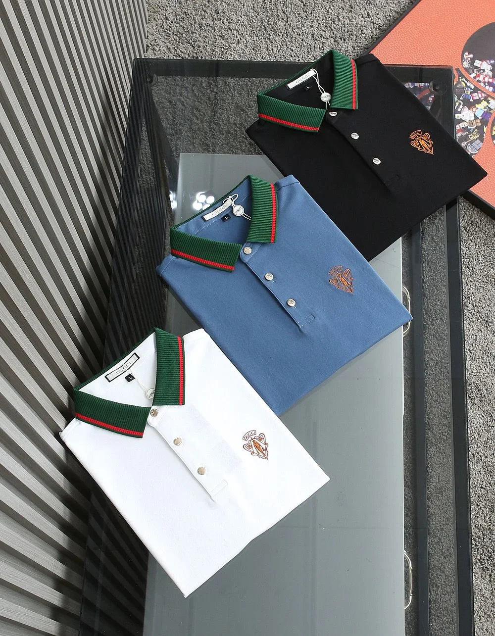 GUCCI || Honeycomb Knit Crest Logo Polo T-Shirt