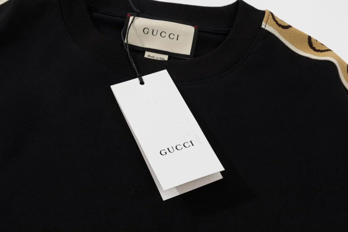 GUCCI || GG Interlocking Stripe White/Black Cotton T-Shirt