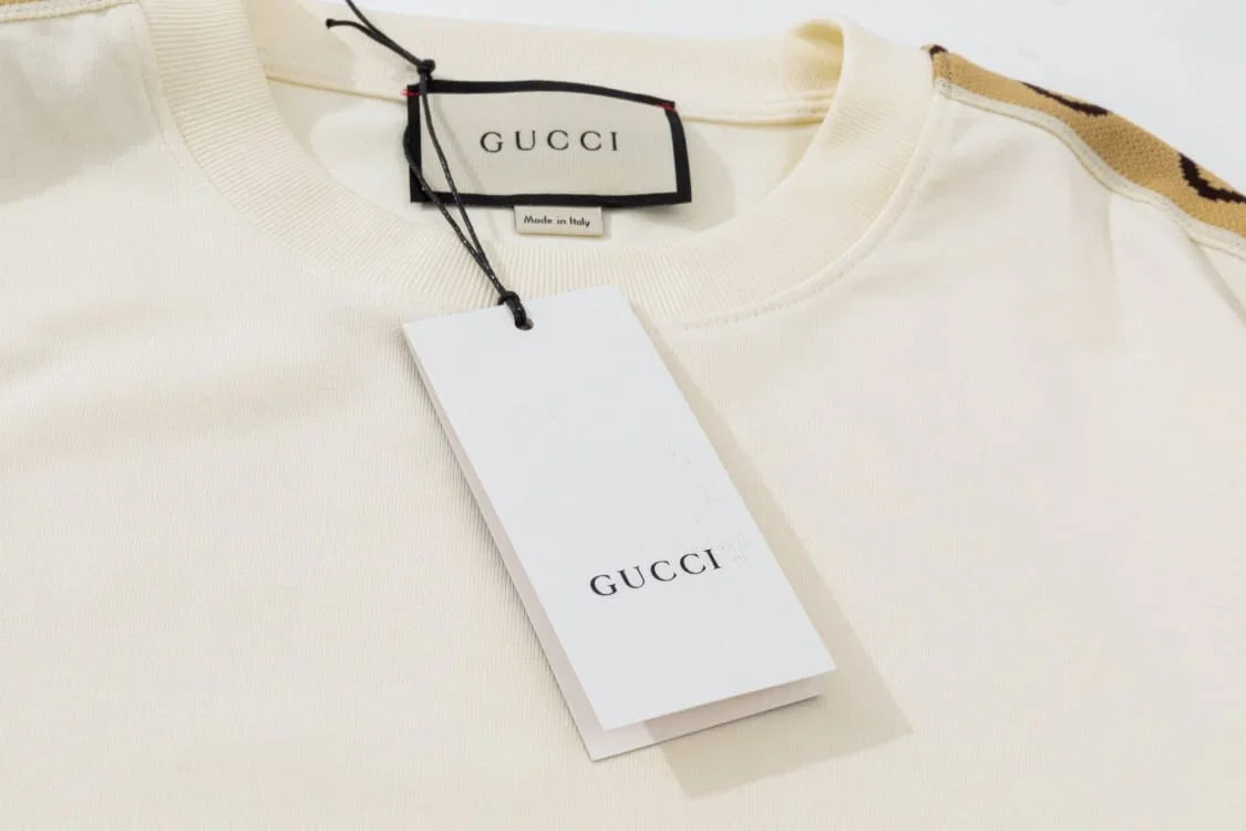 GUCCI || GG Interlocking Stripe White/Black Cotton T-Shirt