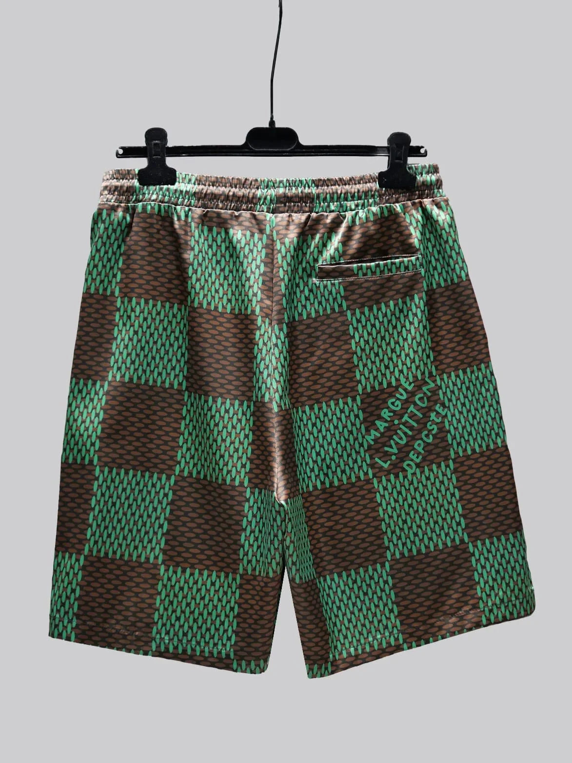 LOUIS VUITTON || Green Silk Damier Print Short & Shirt Co-Ordinate Set