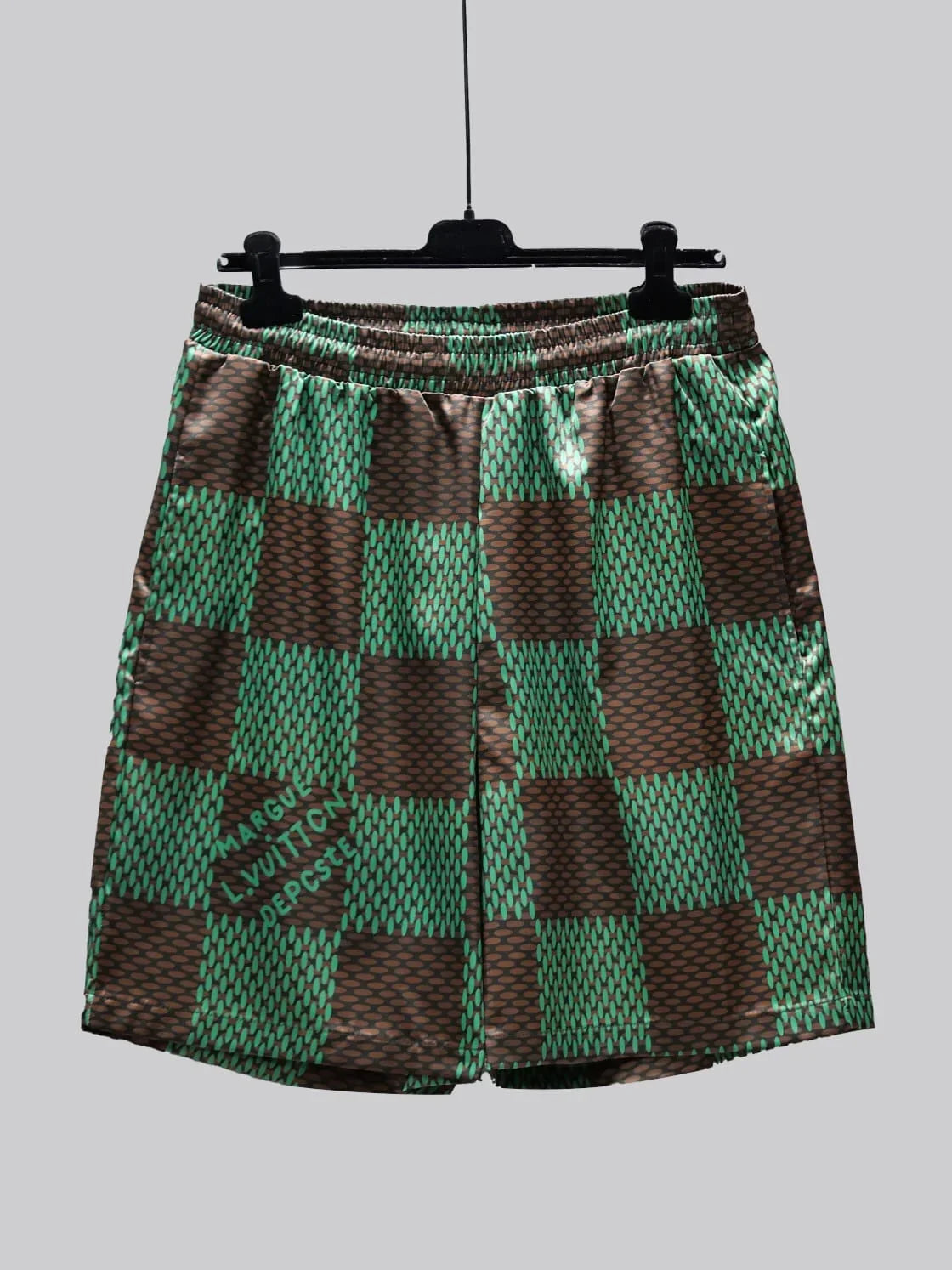 LOUIS VUITTON || Green Silk Damier Print Short & Shirt Co-Ordinate Set