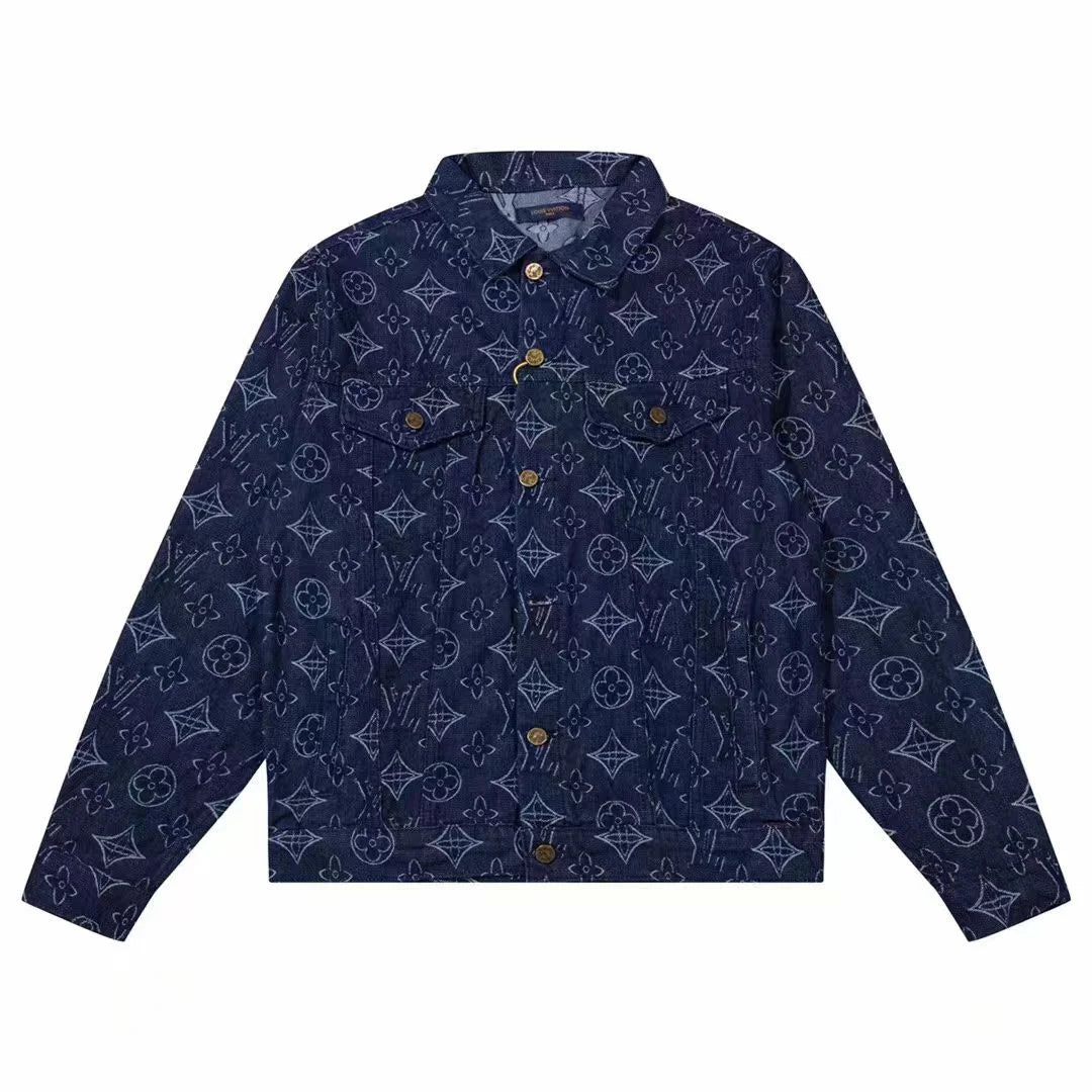 LOUIS VUITTON || Navy Blue Monogram Print Denim Jacket