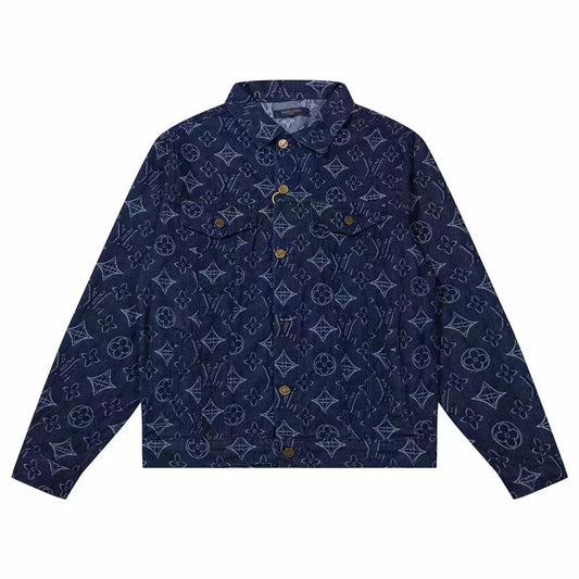 LOUIS VUITTON || Navy Blue Monogram Print Denim Jacket