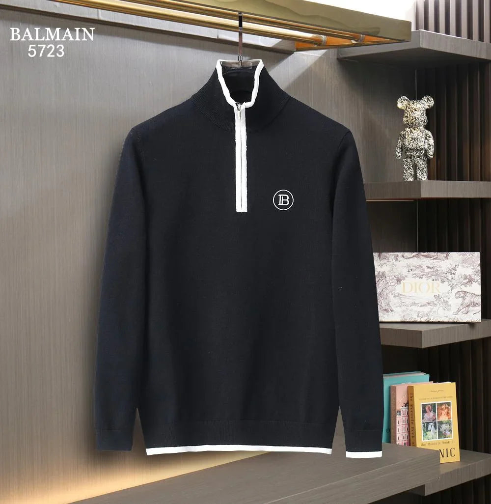 BALMAIN || Mens Zip-Up High-Neck Regular Fit Pullover