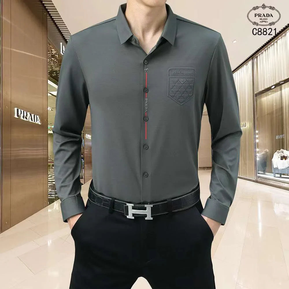 PRADA || Self Texture Elastic Full Sleeve Casual Shirt