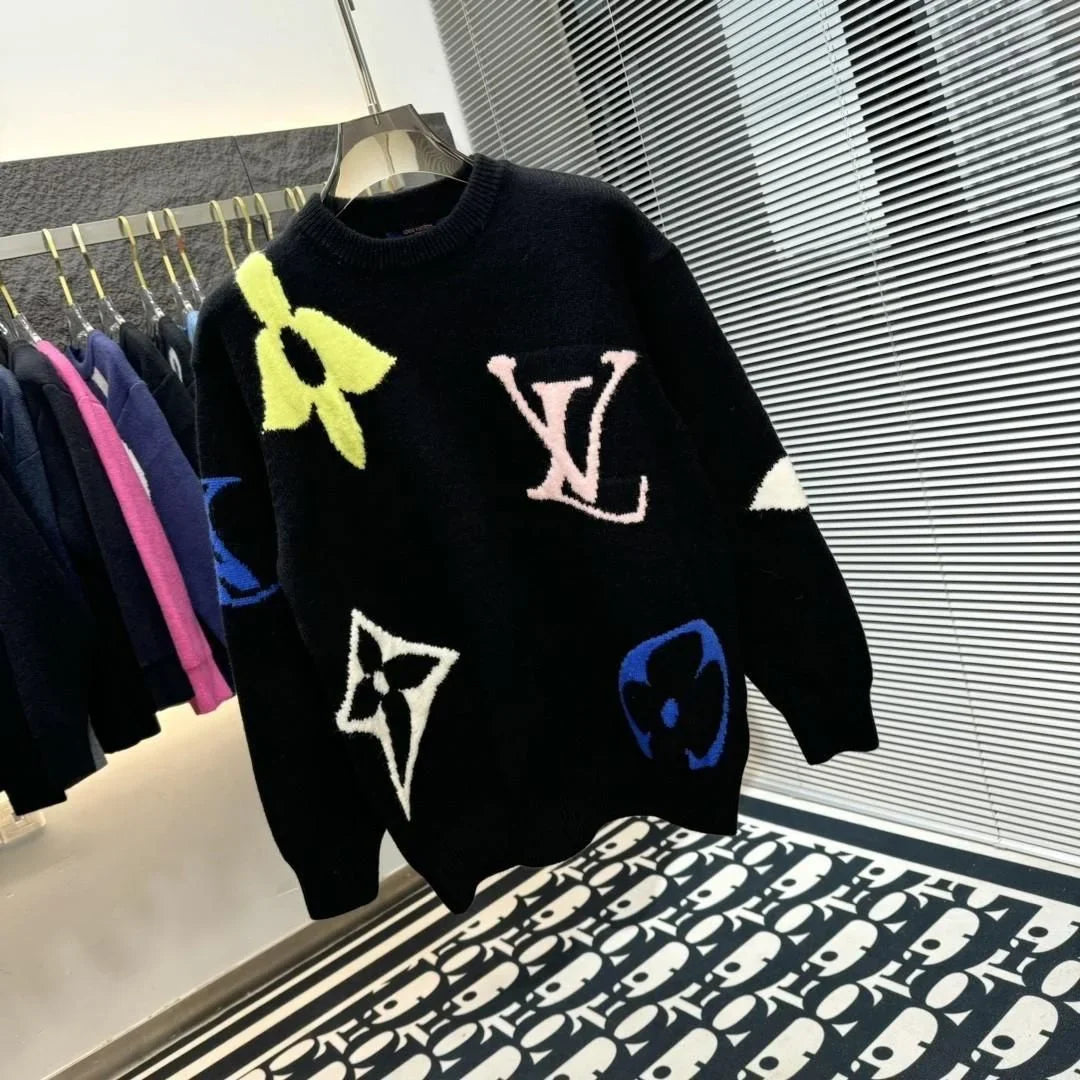 LOUIS VUITTON || Black Chunky Wool Blend Pullover