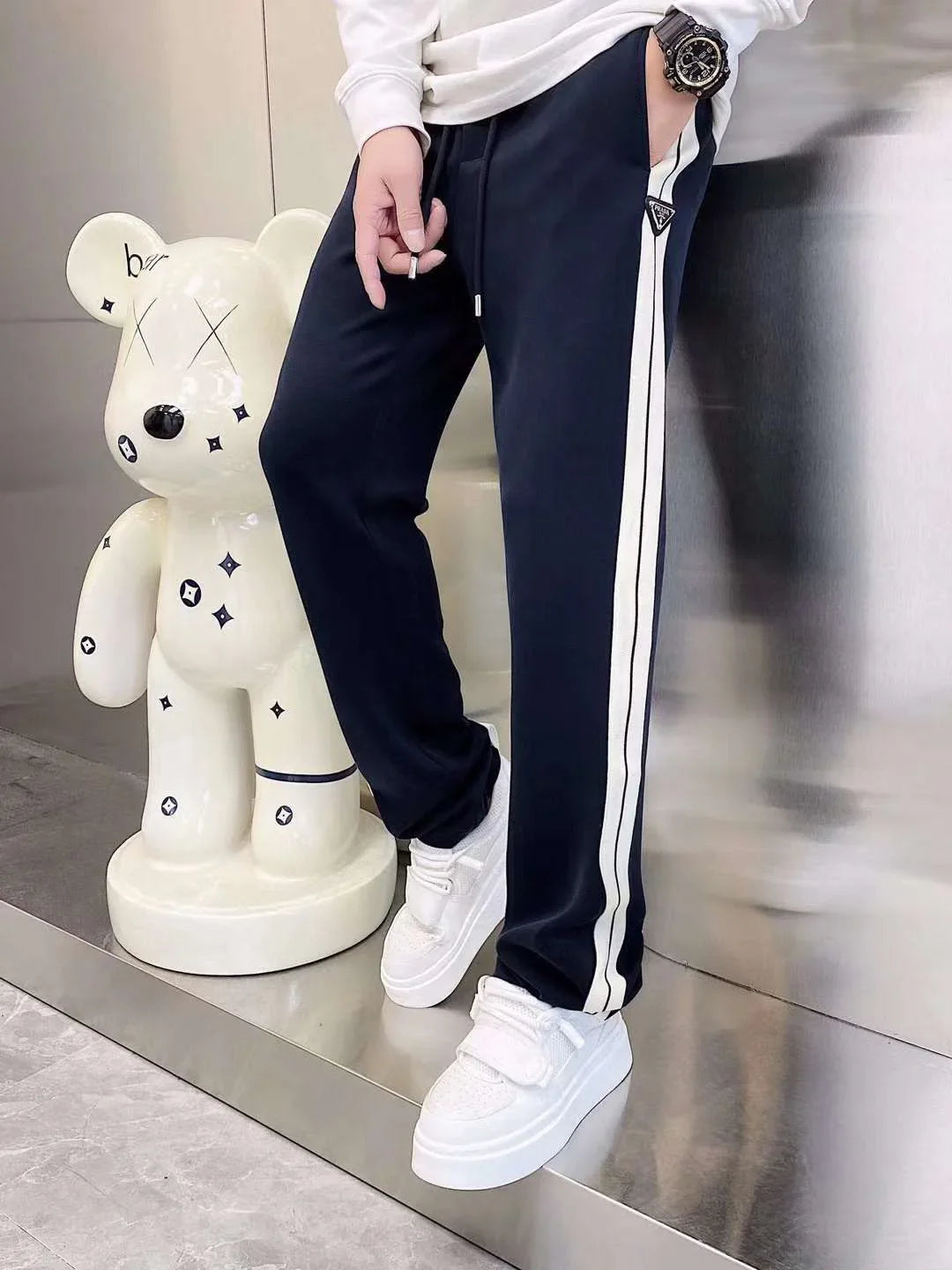 PRADA || Men Color Block Blue Track Pants