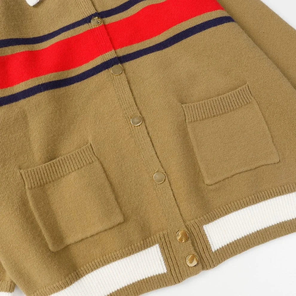 GUCCI || TECHNICAL JERSEY CARDIGAN WITH WEB STRIPE IN BROWN