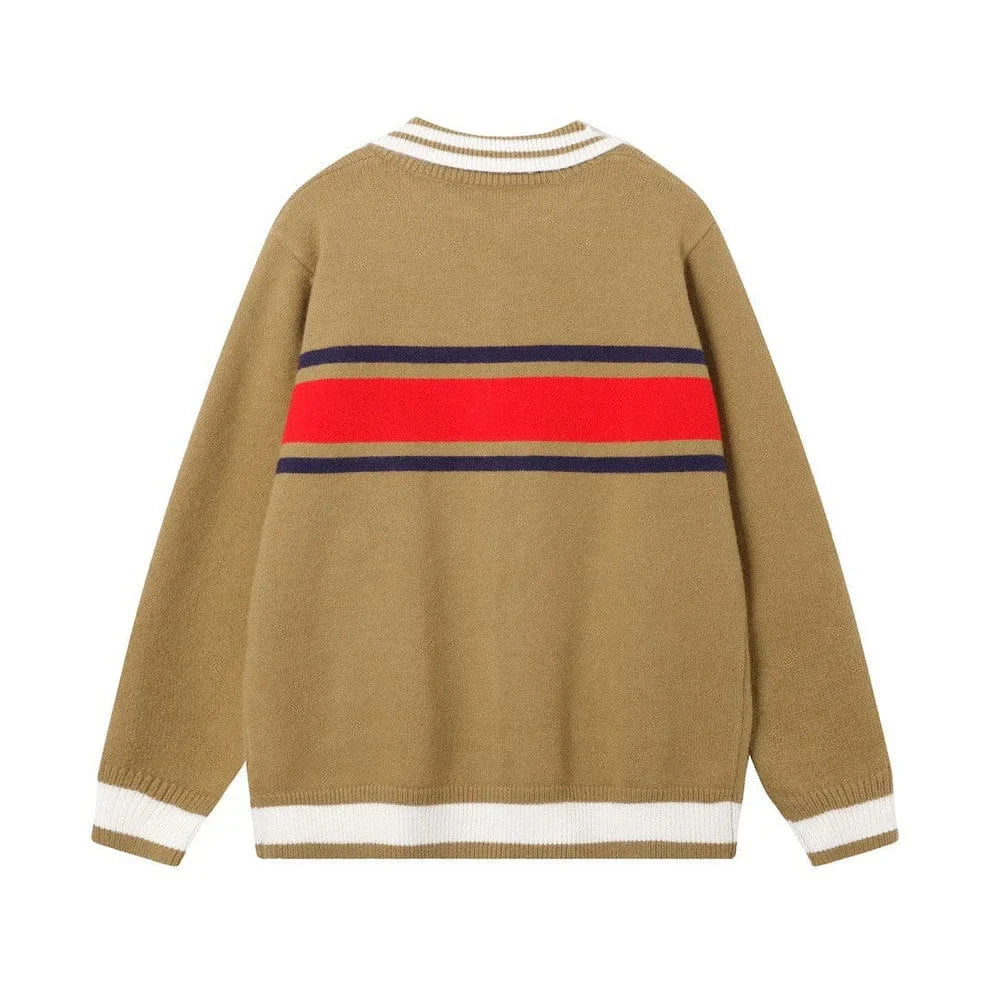 GUCCI || TECHNICAL JERSEY CARDIGAN WITH WEB STRIPE IN BROWN