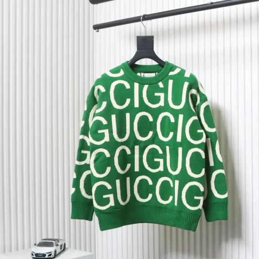 GUCCI || Men's Green Gucci logo-Intarsia Wool Jumper