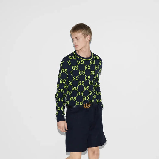 GUCCI || GG Logo Cotton Jacquard Crewneck Sweater