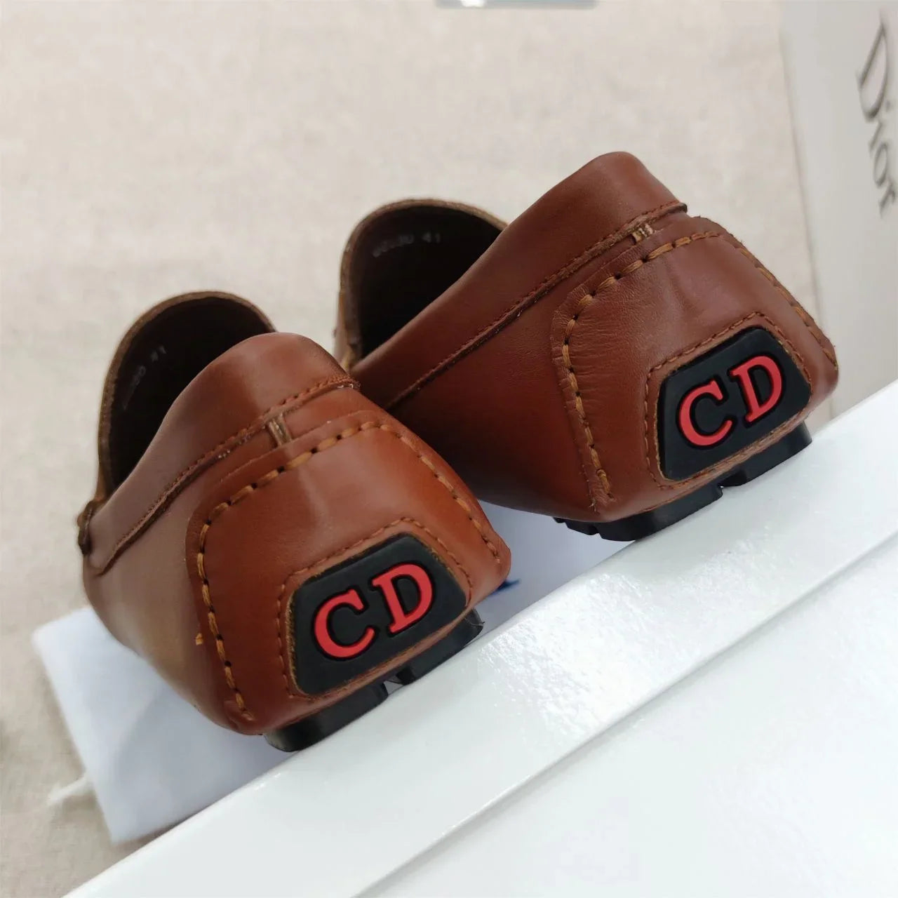 CHRISTIAN DIOR || Metallic Logo Solid Martia Brown Loafer