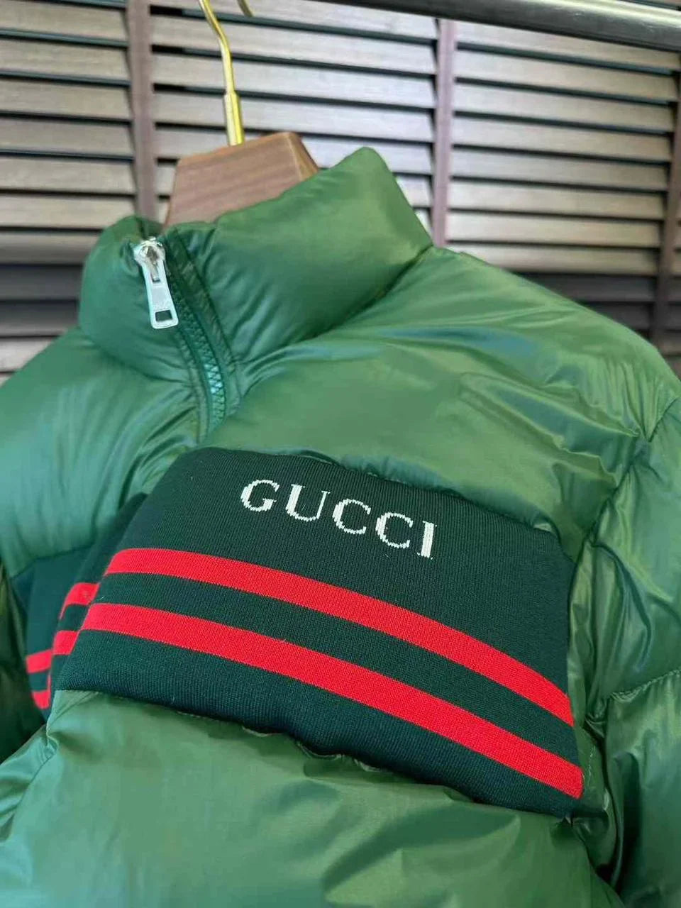 GUCCI || Logo-Print Chest-Stripe Puffer Jacket