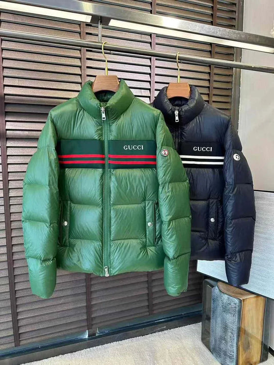 GUCCI || Logo-Print Chest-Stripe Puffer Jacket