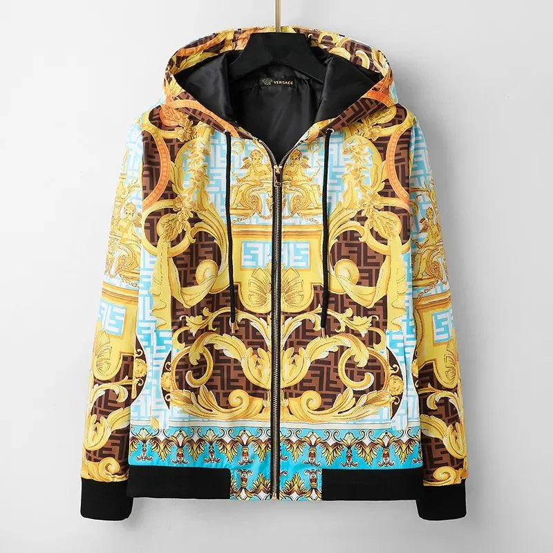 VERSACE || Fendace Zucca FF Logo Printed Hoodie Bomber Jacket