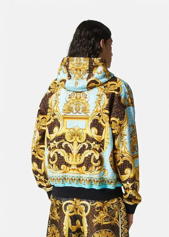 VERSACE || Fendace Zucca FF Logo Printed Hoodie Bomber Jacket