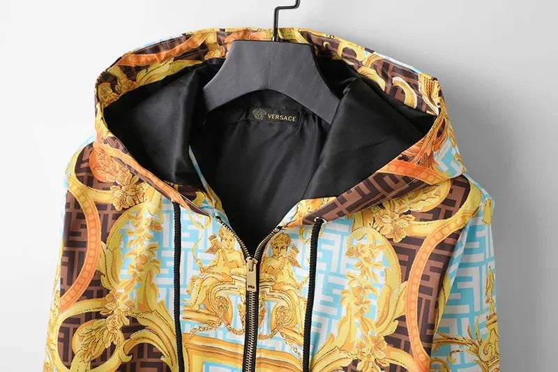 VERSACE || Fendace Zucca FF Logo Printed Hoodie Bomber Jacket