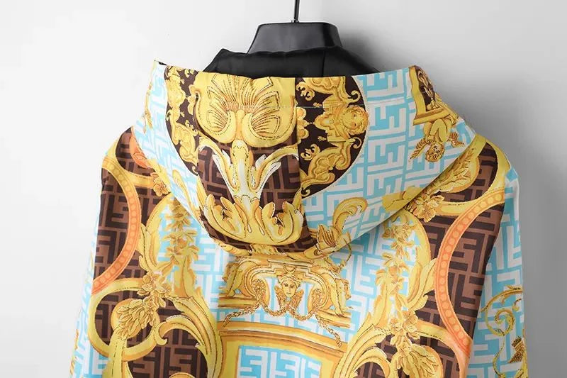 VERSACE || Fendace Zucca FF Logo Printed Hoodie Bomber Jacket