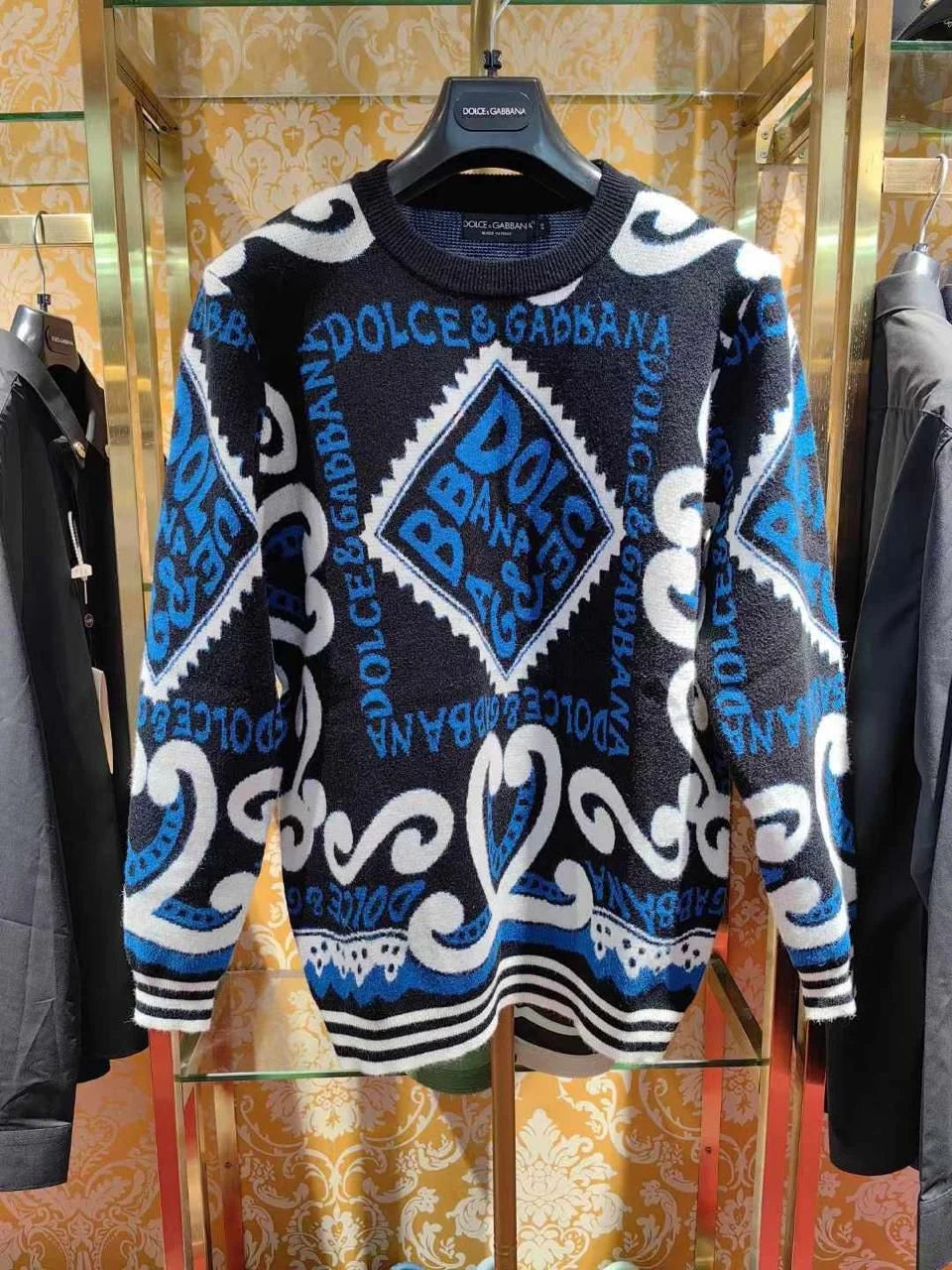 DOLCE & GABBANA ||  Marina-Print Cotton Wool Pullover For Men