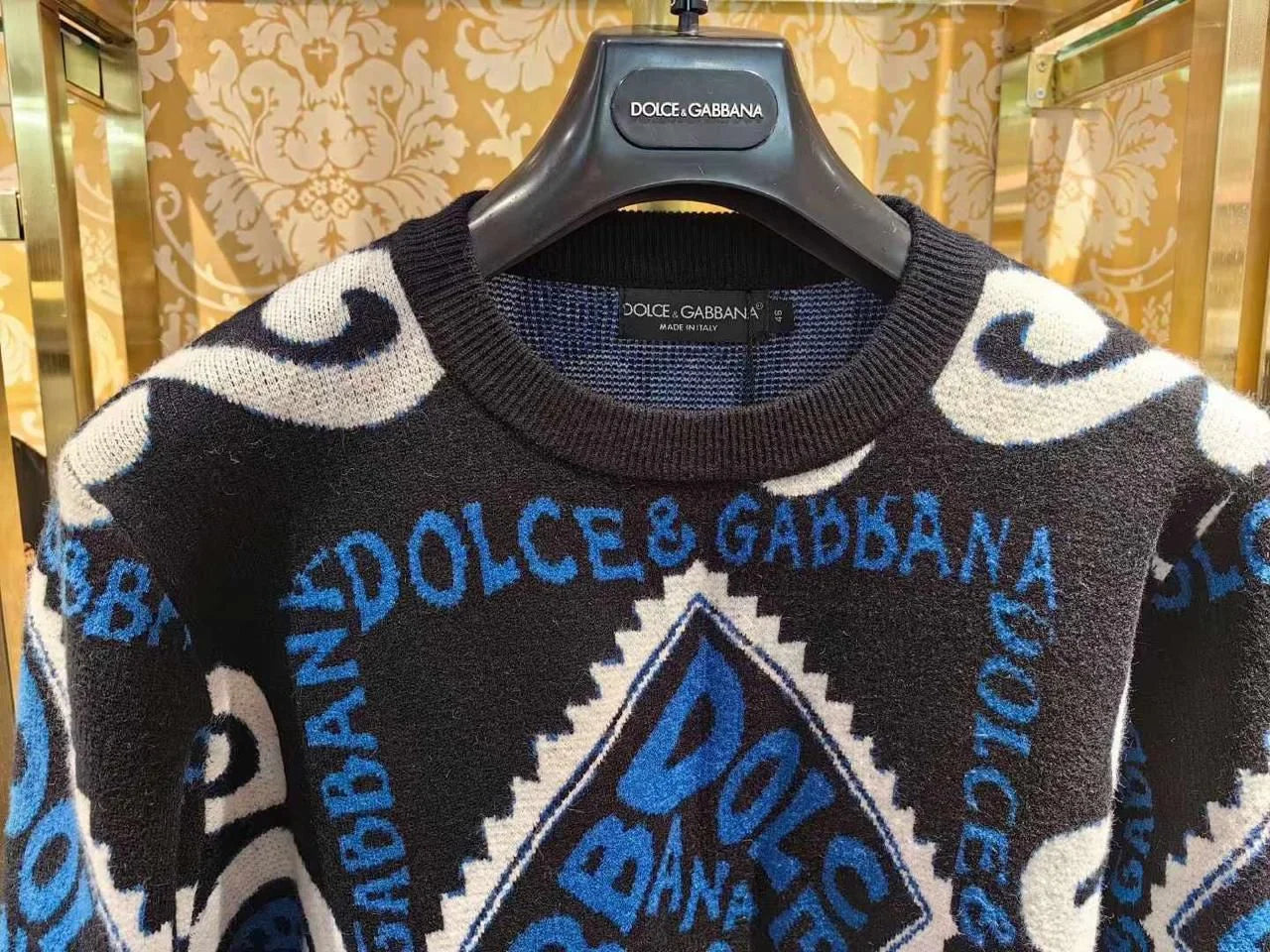 DOLCE & GABBANA ||  Marina-Print Cotton Wool Pullover For Men