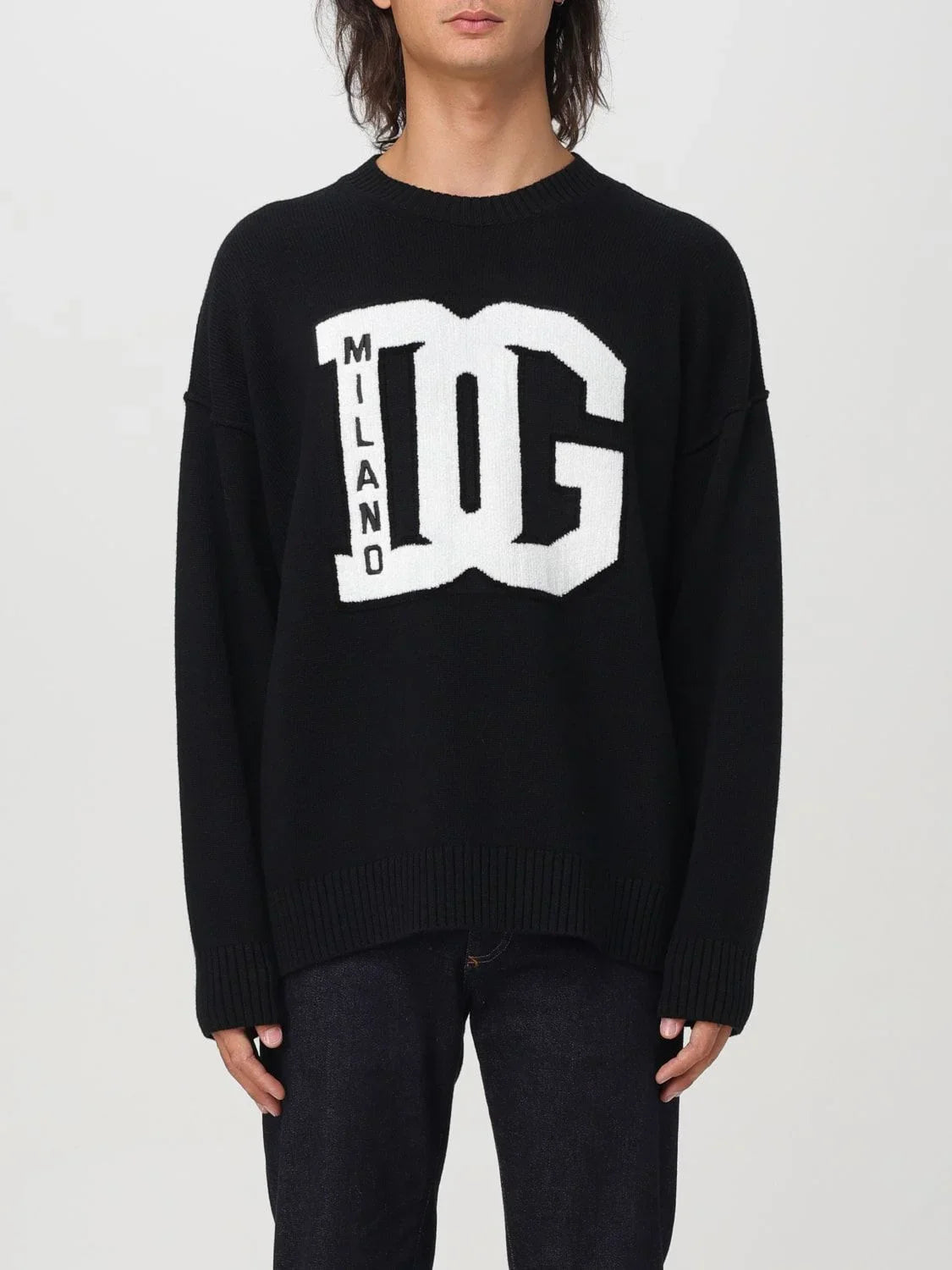 DOLCE & GABBANA || WOOL ROUND-NECK SWEATER WITH DG INLAY