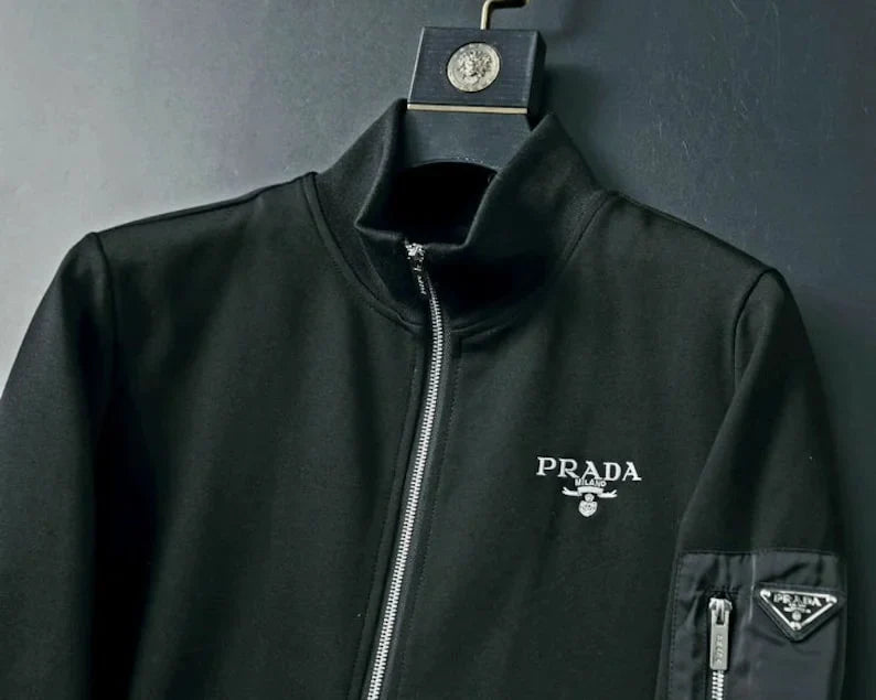 PRADA || Signature Logo Black Tracksuit With Pocket Design