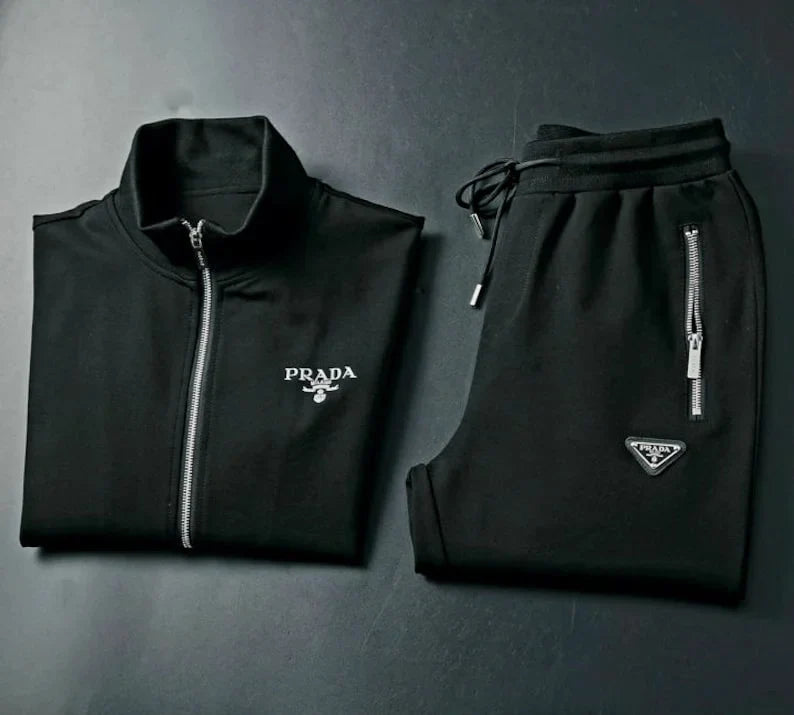 PRADA || Signature Logo Black Tracksuit With Pocket Design