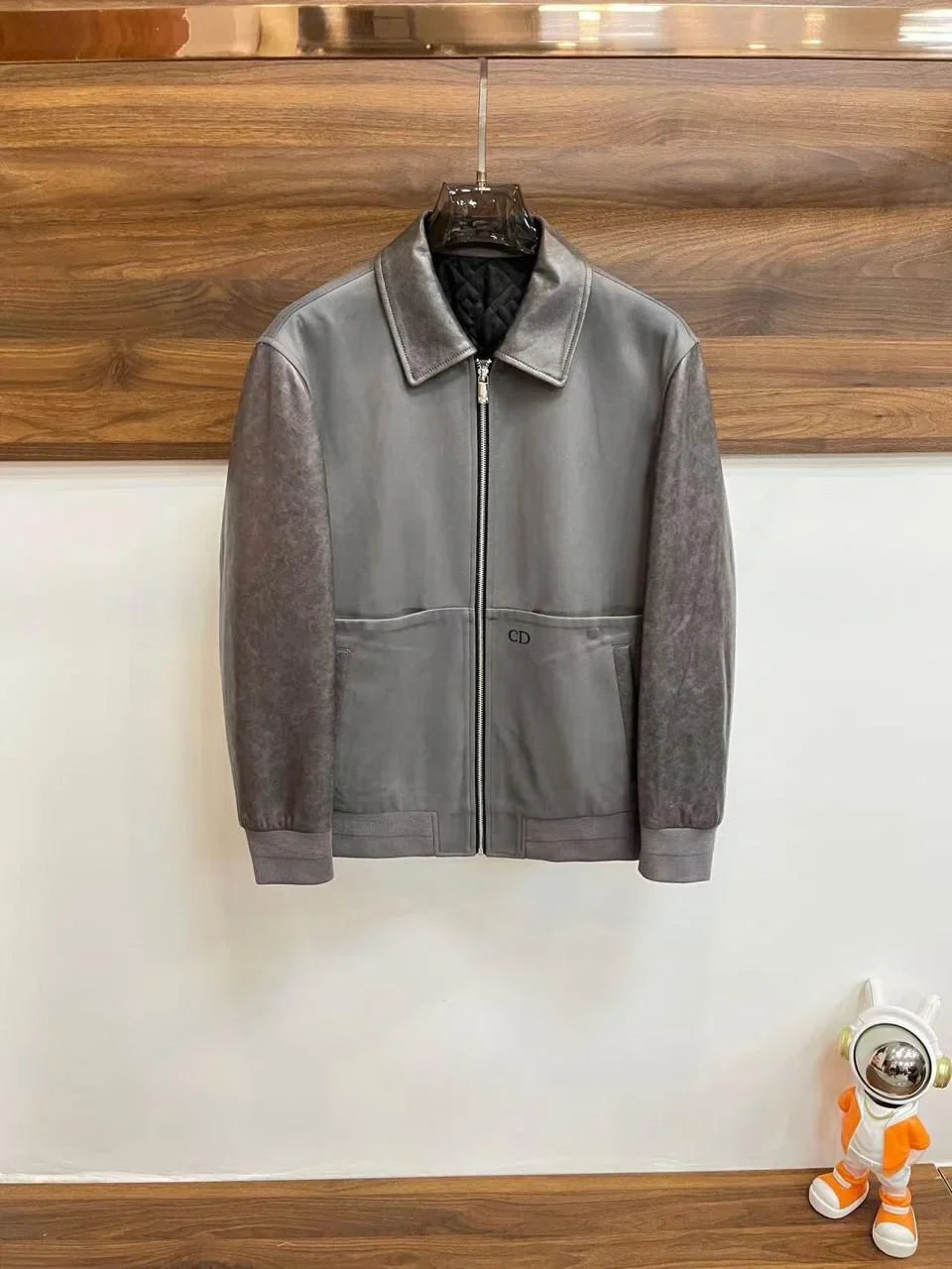 CHRISTIAN DIOR || CD Logo Engraved Regular Fit Leather Jacket For Men