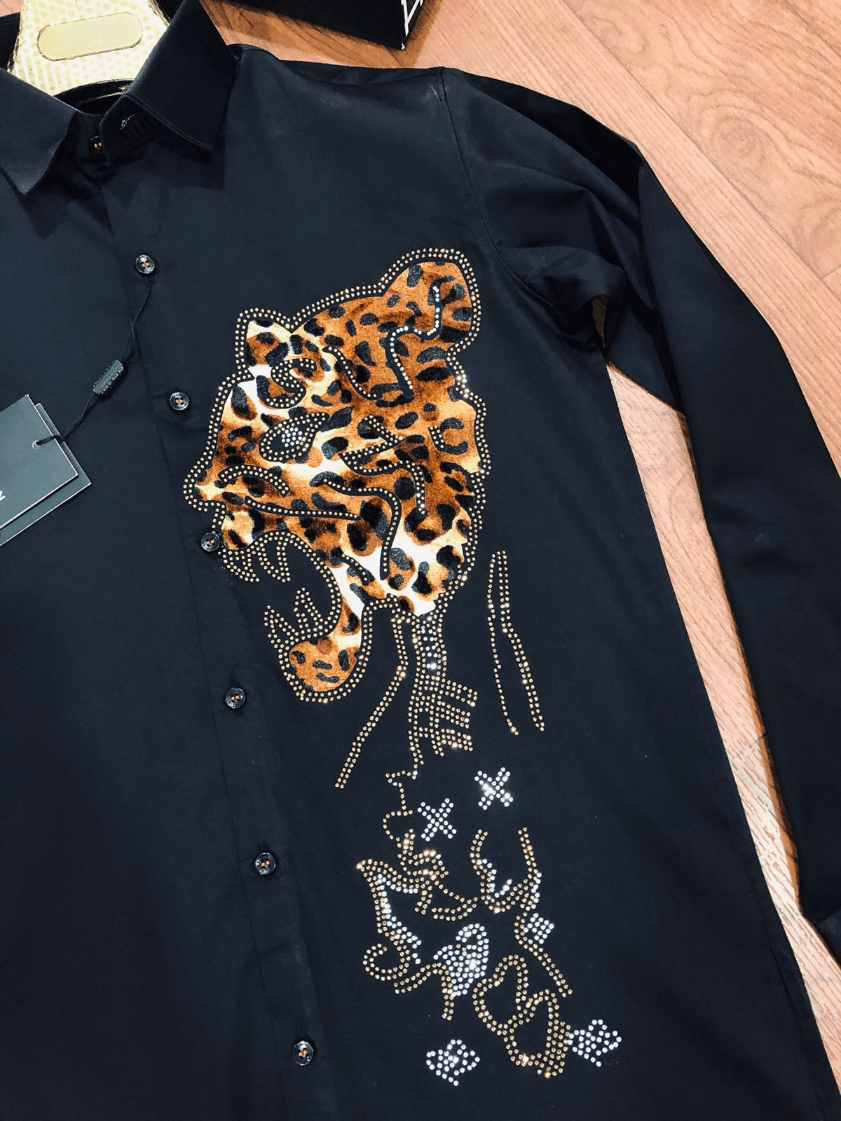 BALMAIN || Swarovski Leopard Logo Printed Club Wear Shirt