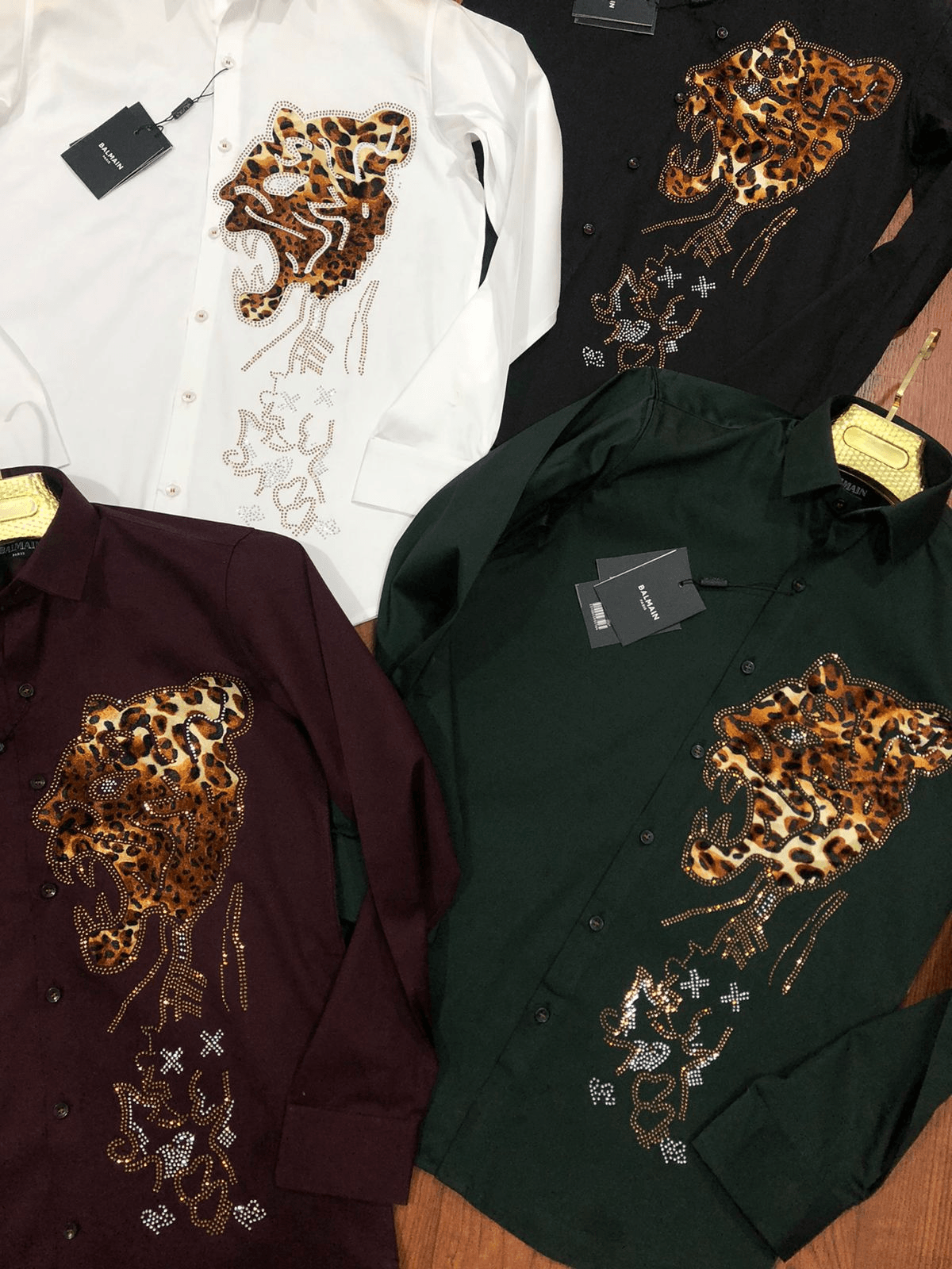 BALMAIN || Swarovski Leopard Logo Printed Club Wear Shirt