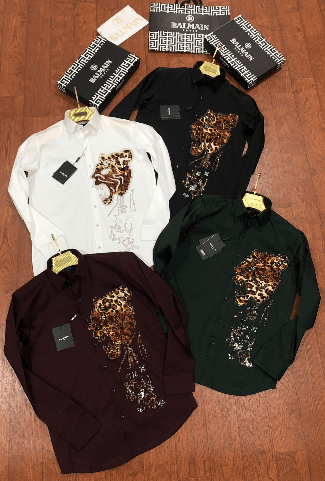 BALMAIN || Swarovski Leopard Logo Printed Club Wear Shirt