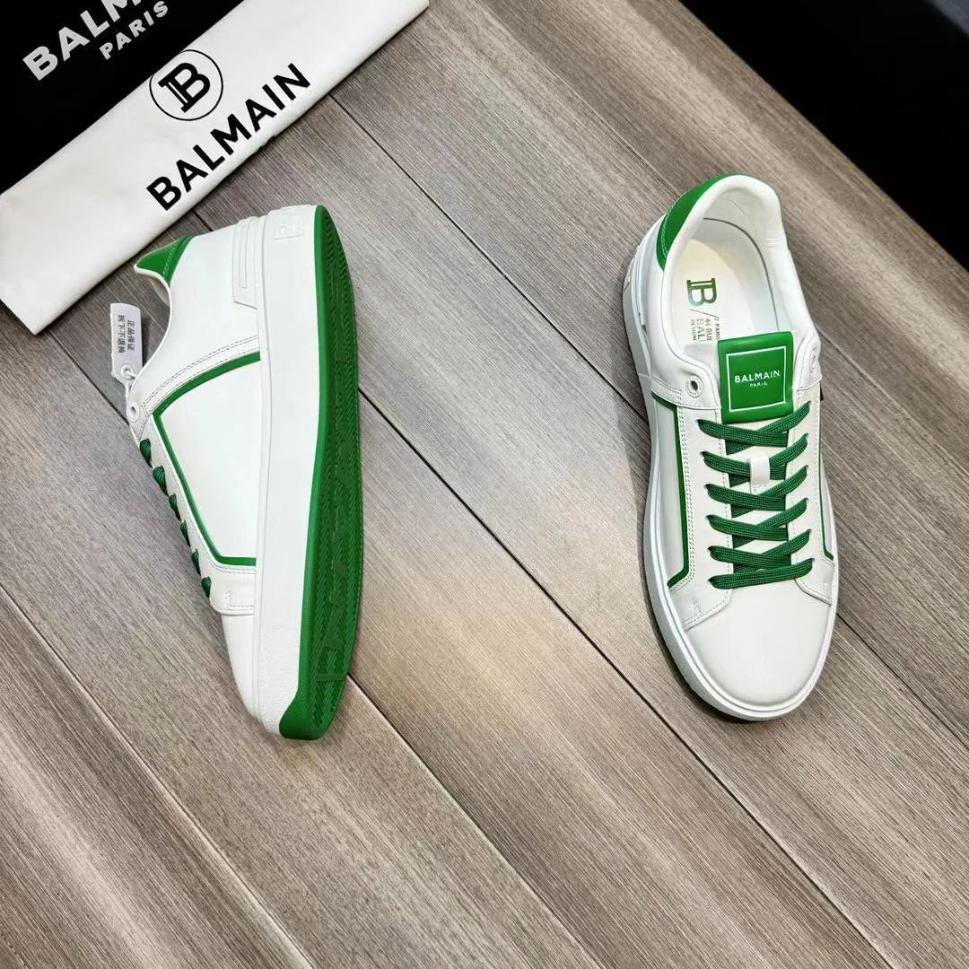 BALMAIN ||  B-Court Smooth Leather Sneakers  White/Green