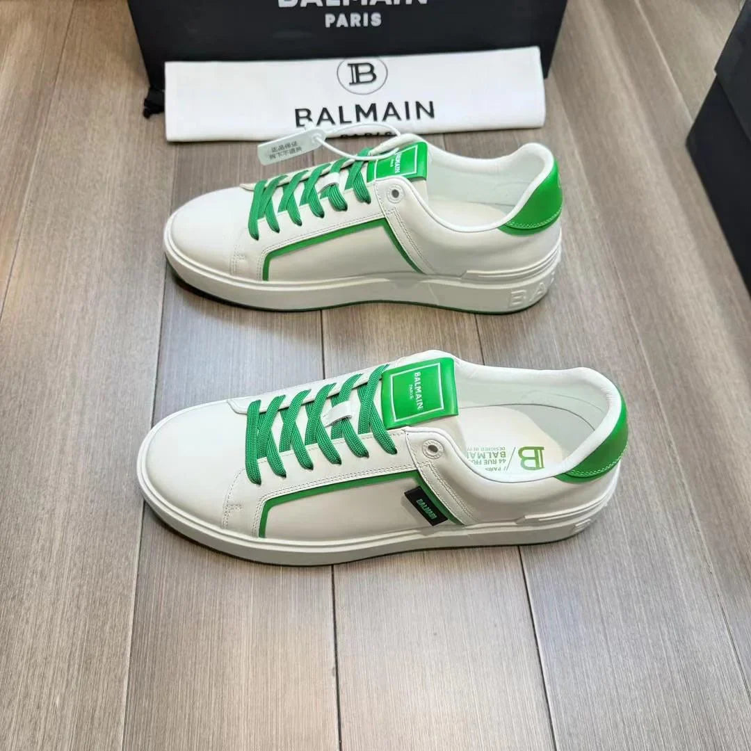 BALMAIN ||  B-Court Smooth Leather Sneakers  White/Green