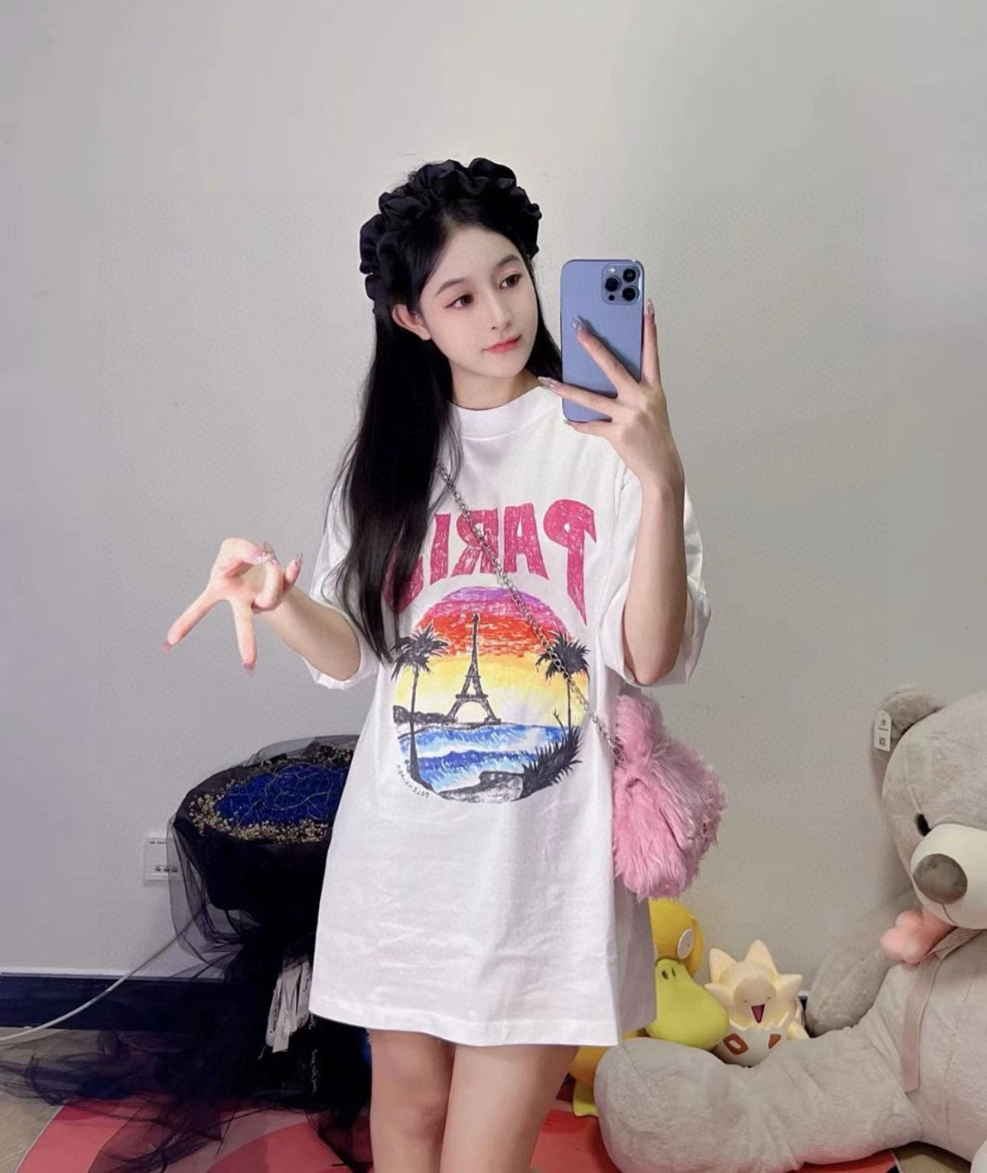 Balenciaga White T-Shirt with Paris Graphic