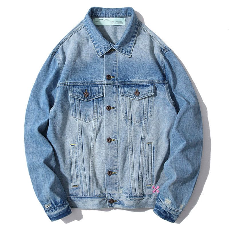 OFF WHITE Hand drawn doodle rendering arrow distressed denim jacket